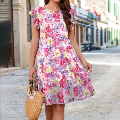 Women's Printed Bohemian Flying Sleeves Dress – Image 4