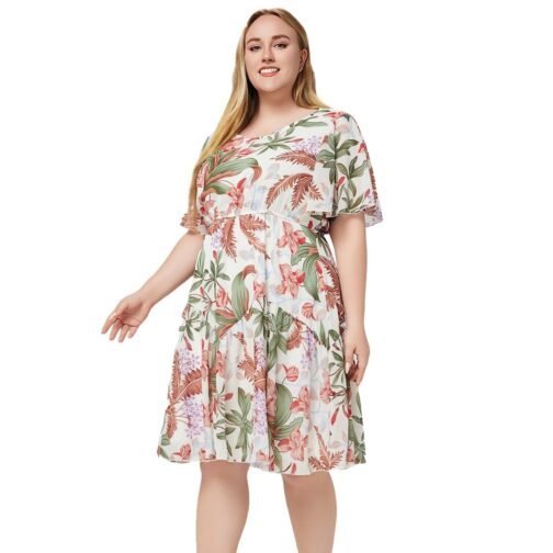 Women's Short Sleeve Printed Chiffon Dress - Image 5