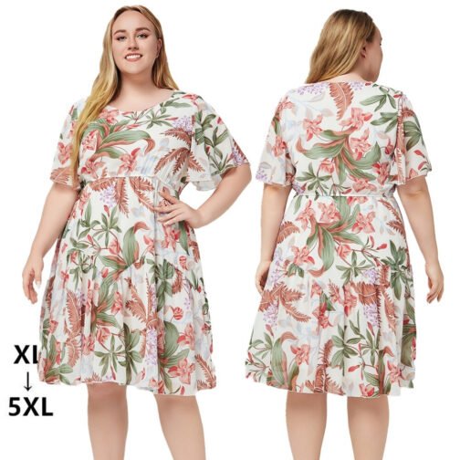 Women's Short Sleeve Printed Chiffon Dress - Image 4