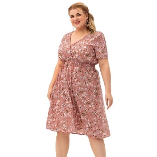 Plus Size Women's Short-sleeved Printed Dress - Image 3