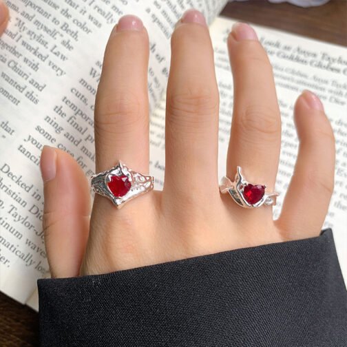 Ruby High-grade Temperament Ring Female Niche Heart-shaped Accessories