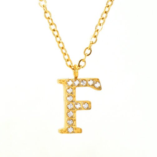 Stainless Steel Diamond-filled 26 English Letter Pendant Necklace – Image 10