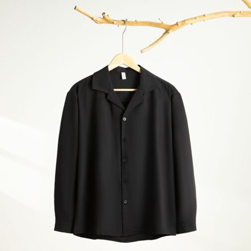 Youth Lapels Solid Color Long Sleeve Shirt - Image 4