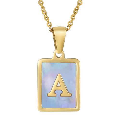 Titanium Steel 26 English Letter Necklace Blue Shell – Image 5