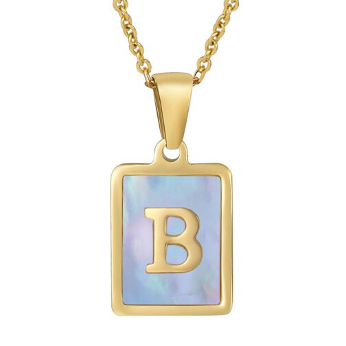 Titanium Steel 26 English Letter Necklace Blue Shell – Image 6