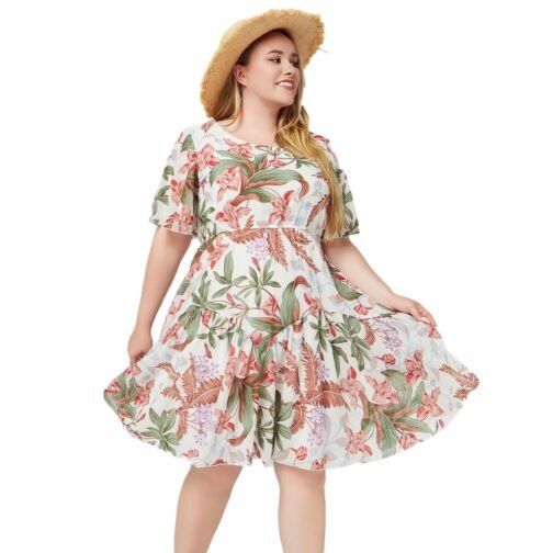 Women's Short Sleeve Printed Chiffon Dress - Image 7