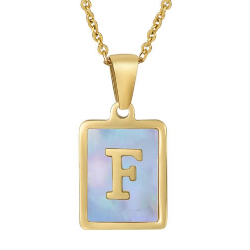 Titanium Steel 26 English Letter Necklace Blue Shell – Image 10