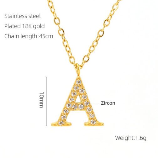 Stainless Steel Diamond-filled 26 English Letter Pendant Necklace – Image 5