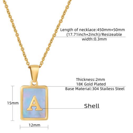 Titanium Steel 26 English Letter Necklace Blue Shell – Image 3