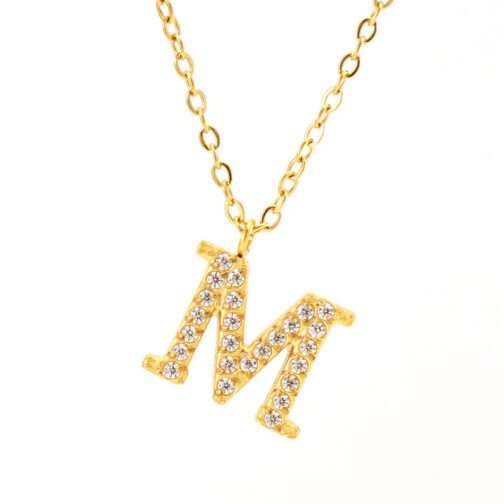 Stainless Steel Diamond-filled 26 English Letter Pendant Necklace – Image 4