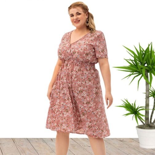 Plus Size Women's Short-sleeved Printed Dress - Image 6