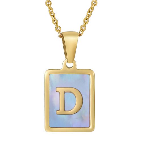 Titanium Steel 26 English Letter Necklace Blue Shell – Image 8