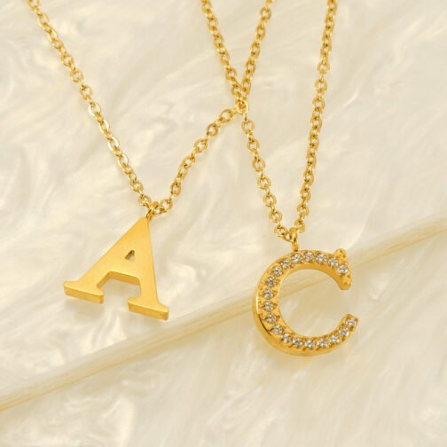 Stainless Steel Diamond-filled 26 English Letter Pendant Necklace – Image 3