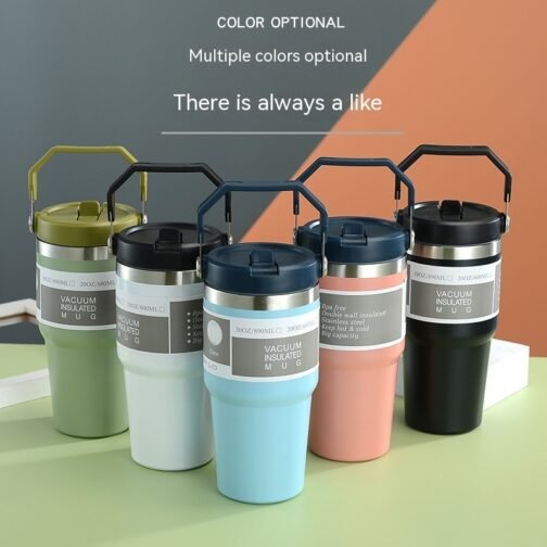 Portable Car Cup Stainless Steel Cup Travel Sports Water Bottle With Handle Cover Coffee Tumbler Cup - Image 3