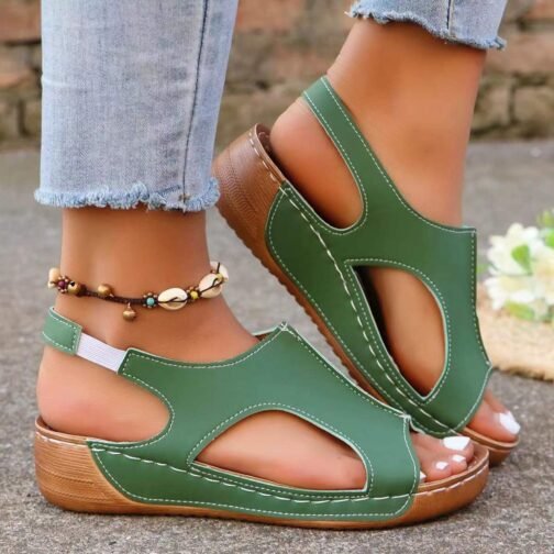 New Summer Wedges Sandals With Elastic Band Design Casual Fish Mouth Shoes For Women - Image 7