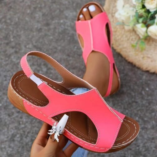 New Summer Wedges Sandals With Elastic Band Design Casual Fish Mouth Shoes For Women - Image 3