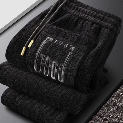 Black With Extra Lining Pantalon de sport en velours côtelé pour hommes Automne et Hiver Chenille Sweatpants Men's Sports Corduroy Autumn And Winter Chenille Sweatpants – Image 2