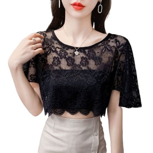 Fashionable All-match Ultra-thin Mesh Base Blouse For Women - Image 7