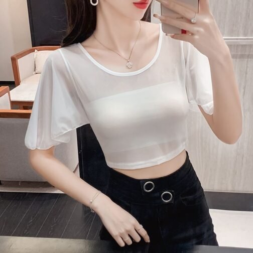 Fashionable All-match Ultra-thin Mesh Base Blouse For Women - Image 3