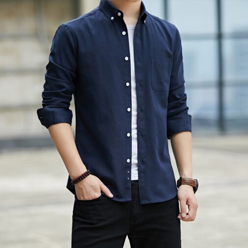 Slim Lapel Long Sleeve Shirt With Pockets Solid Color Casual Men's Clothing – Image 6