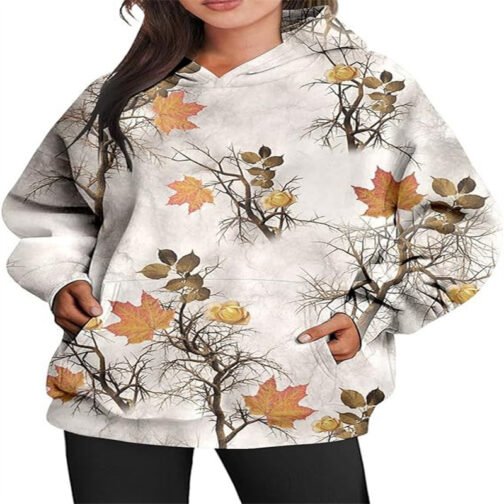 Women's Camouflage Hoodie Maple Leaf Print Oversized Sports Hoodie – Image 4