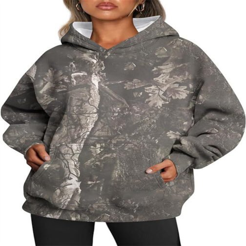 Women's Camouflage Hoodie Maple Leaf Print Oversized Sports Hoodie – Image 5