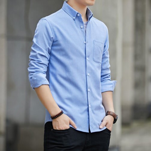 Slim Lapel Long Sleeve Shirt With Pockets Solid Color Casual Men's Clothing – Image 7