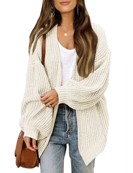 Fashion Lantern-sleeved Sweater With Pockets Casual Loose Solid Knit Cardigan Autumn Tops Womens Clothing - Image 8