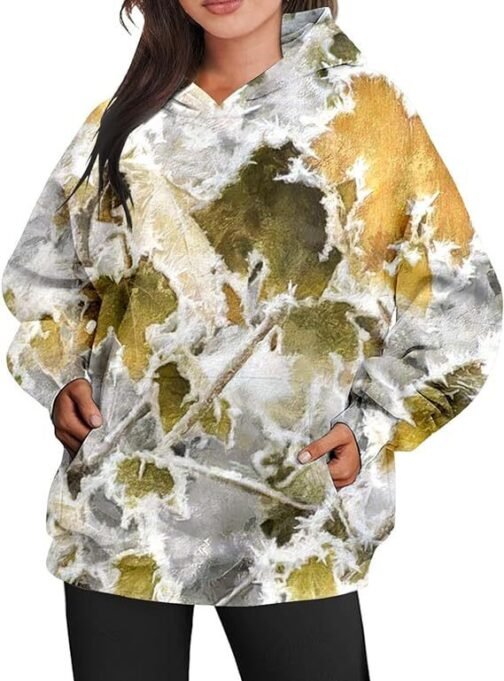 Women's Camouflage Hoodie Maple Leaf Print Oversized Sports Hoodie – Image 10