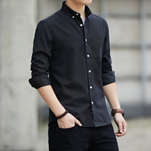 Slim Lapel Long Sleeve Shirt With Pockets Solid Color Casual Men's Clothing – Image 2