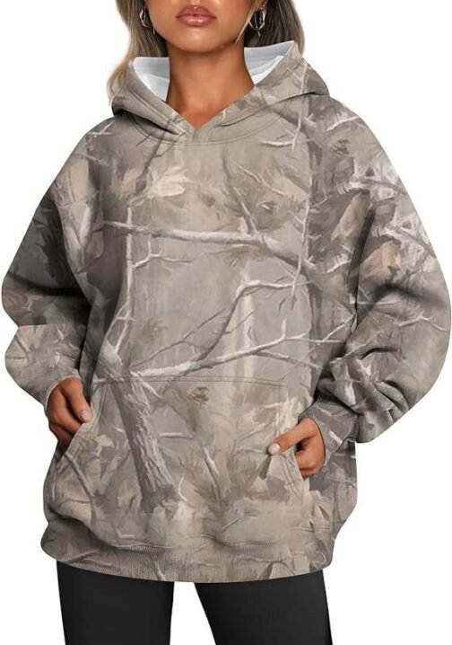 Women's Camouflage Hoodie Maple Leaf Print Oversized Sports Hoodie – Image 7