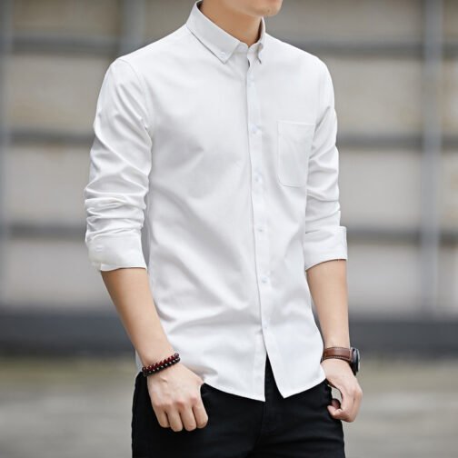 Slim Lapel Long Sleeve Shirt With Pockets Solid Color Casual Men's Clothing – Image 5