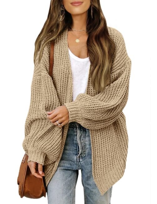 Fashion Lantern-sleeved Sweater With Pockets Casual Loose Solid Knit Cardigan Autumn Tops Womens Clothing - Image 9