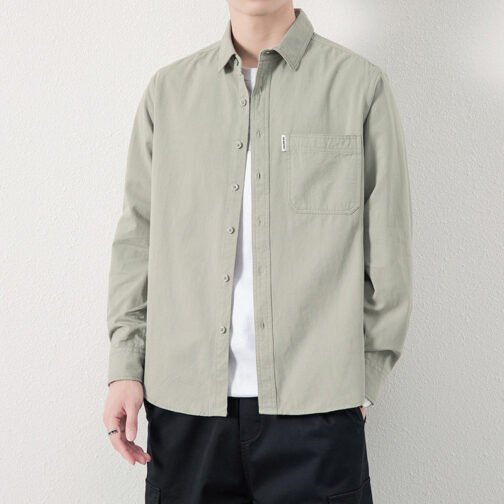 Solid Color Lapel Long Sleeve Shirt With Pockets Loose Casual Jacket Shirt Men's Tops Clothing – Image 5